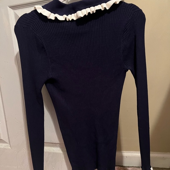 LOFT Navy Button Down Shirt with Cream Details and cute buttons - Picture 5 of 6